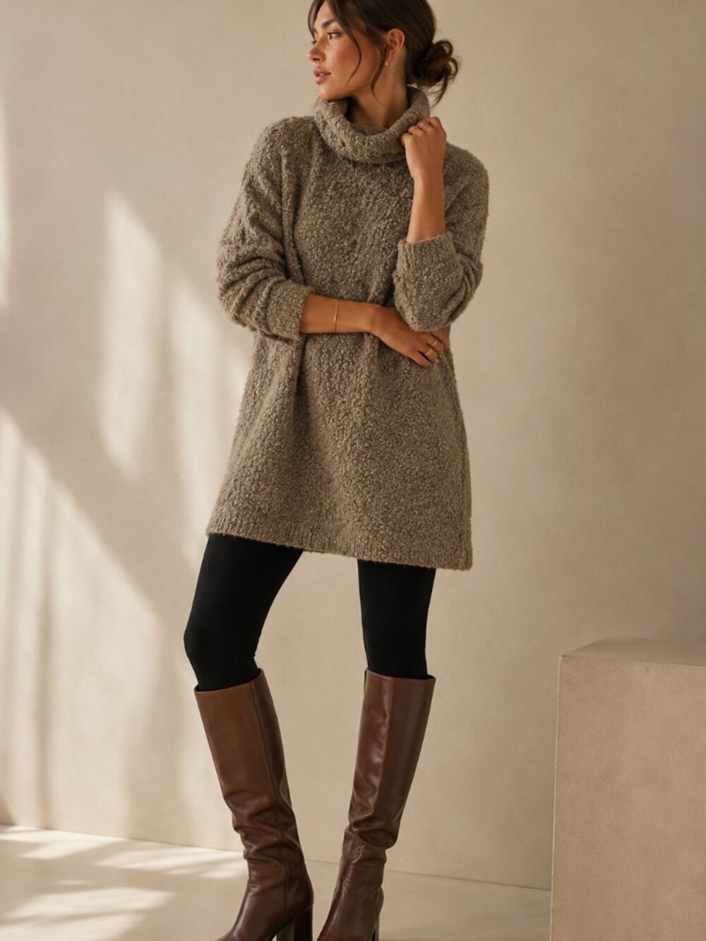 Wilfred Free Yarn Made in Italy Bouclé Turtleneck Sweater Tunic Size M
